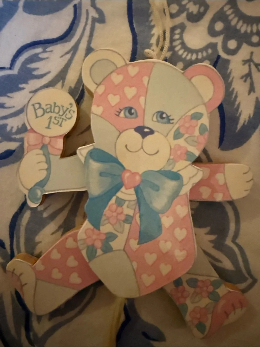 Vintage Christmas Ornament Wooden Bear Moving Legs and Arms Babies Baby’s 1st
